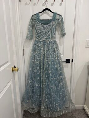 Elegant Girls' Seafoam Blue Embellished Tulle Dress